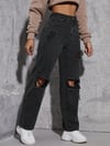 Kadın Yırtık Mom Jean Pantolon – Yüksek Bel Destroy Denim Pantolon
