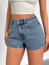 Kadın Yüksek Bel Denim Şort Basic Jean Şort Günlük Rahat Kalıp Yazlık