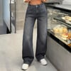 Kadın Yüksek Bel Gri Bol Paça Jean — Wide Leg Rahat Kesim Günlük Kot Pantolon