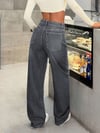 Kadın Yüksek Bel Gri Bol Paça Jean — Wide Leg Rahat Kesim Günlük Kot Pantolon