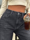 Kadın Yüksek Bel Gri Bol Paça Jean — Wide Leg Rahat Kesim Günlük Kot Pantolon