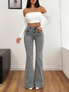 Kadın Yüksek Bel Gri İspanyol Paça Jean — Dar Kesim Flare (Bootcut) Kot PantolonN