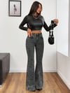 Kadın Yüksek Bel Gri İspanyol Paça Jean — Dar Kesim Flare (Bootcut) Kot Pantolon