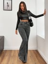 Kadın Yüksek Bel Gri İspanyol Paça Jean — Dar Kesim Flare (Bootcut) Kot Pantolon