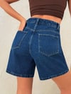Kadın Yüksek Bel Kot Şort Rahat Kalıp Günlük Denim Şort Mavi