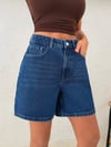 Kadın Yüksek Bel Kot Şort Rahat Kalıp Günlük Denim Şort Mavi