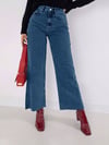Kadın Yüksek Bel Mavi Cropped Bol Paça Jean — Wide Leg Kısa Paça Rahat Kesim Kot Pantolon