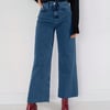 Kadın Yüksek Bel Mavi Cropped Bol Paça Jean — Wide Leg Kısa Paça Rahat Kesim Kot Pantolon