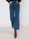Kadın Yüksek Bel Mavi Cropped Bol Paça Jean — Wide Leg Kısa Paça Rahat Kesim Kot Pantolon