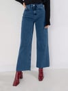Kadın Yüksek Bel Mavi Cropped Bol Paça Jean — Wide Leg Kısa Paça Rahat Kesim Kot Pantolon