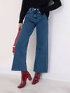 Kadın Yüksek Bel Mavi Cropped Bol Paça Jean — Wide Leg Kısa Paça Rahat Kesim Kot Pantolon