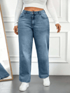 Kadın Yüksek Bel Mom Fit Mavi Kot Pantolon Battal