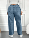 Kadın Yüksek Bel Mom Fit Mavi Kot Pantolon Battal
