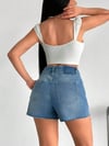 Kadın Yüksek Bel Püsküllü Paça Denim Şort Rahat Kalıp Günlük Jean Şort