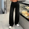 Kadın Yüksek Bel Siyah Bol Paça Jean — Wide Leg Rahat Kesim Günlük Kot Pantolon