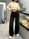 Kadın Yüksek Bel Siyah Bol Paça Jean — Wide Leg Rahat Kesim Günlük Kot Pantolon
