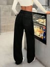 Kadın Yüksek Bel Siyah Bol Paça Jean — Wide Leg Rahat Kesim Günlük Kot Pantolon