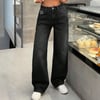Kadın Yüksek Bel Siyah Bol Paça (Wide Leg) Kot Pantolon — Rahat Kesim Günlük Jean