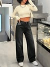 Kadın Yüksek Bel Siyah Bol Paça (Wide Leg) Kot Pantolon — Rahat Kesim Günlük Jean