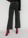 Kadın Yüksek Bel SiYAH Cropped Bol Paça Jean — Wide Leg Kısa Paça Rahat Kesim Kot Pantolon