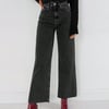 Kadın Yüksek Bel SiYAH Cropped Bol Paça Jean — Wide Leg Kısa Paça Rahat Kesim Kot Pantolon