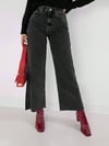 Kadın Yüksek Bel SiYAH Cropped Bol Paça Jean — Wide Leg Kısa Paça Rahat Kesim Kot Pantolon