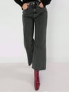 Kadın Yüksek Bel SiYAH Cropped Bol Paça Jean — Wide Leg Kısa Paça Rahat Kesim Kot Pantolon