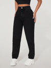 Kadın Yüksek Bel Straight Fit Siyah Kot Pantolonn