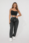 Kadın Yüksek Bel Straight Fit Siyah Yıkamalı Jean Pantolon