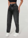 Kadın Yüksek Bel Straight Fit Siyah Yıkamalı Jean Pantolon
