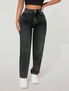 Kadın Yüksek Bel Straight Fit Siyah Yıkamalı Jean Pantolon