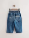 Kız Çocuk Çiçek Nakışlı Geniş Paça Denim Pantolon