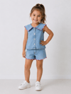 Kız Çocuk Fırfır Yakalı Kot Şort Takım – Yazlık Denim 2'li Takım