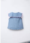 Kız Çocuk Fırfır Yakalı Kot Şort Takım – Yazlık Denim 2'li Takım