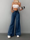 Yüksek Bel Mavi Denim Bol Paça Kadın Jean Pantolon Rahat Kalıp Günlük Denim Pantolon
