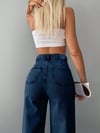 Yüksek Bel Mavi Denim Bol Paça Kadın Jean Pantolon Rahat Kalıp Günlük Denim Pantolon