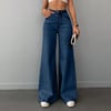 Yüksek Bel Mavi Denim Bol Paça Kadın Jean Pantolon Rahat Kalıp Günlük Denim Pantolon