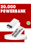20.000mAh PD Powerbank LED Işık LCD Ekran Dahili Kablo Çoklu Giriş