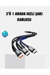 3 Başlıklı Hızlı Şarj Kablosu Metal Alaşımlı Dayanıklı ve Akıllı Çipli