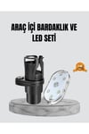 360° Döner Çiftli Bardak Tutucu ve Kablosuz Ambiyans LED Işık Araç Seti