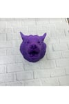 BFS Mor Renk 3D Kurt Başı Duvar Dekoru Asılabilir Maskot Heykel 25x19 cm
