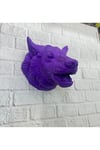 BFS Mor Renk 3D Kurt Başı Duvar Dekoru Asılabilir Maskot Heykel 25x19 cm