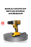 Çift Bataryalı Darbeli Şarjlı Matkap Seti – Metal Dişli, 24 Parça Aksesuar ve LED Işıklı