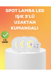 Çok Amaçlı Kullanım İçin Kablosuz Yapışkanlı 3 Lü Uzaktan Kumandalı Led Spot Lamba