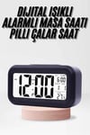Dijital Işıklı Alarmlı Çalışma Masası Ekran Pilli Çalar Saat Siyah
