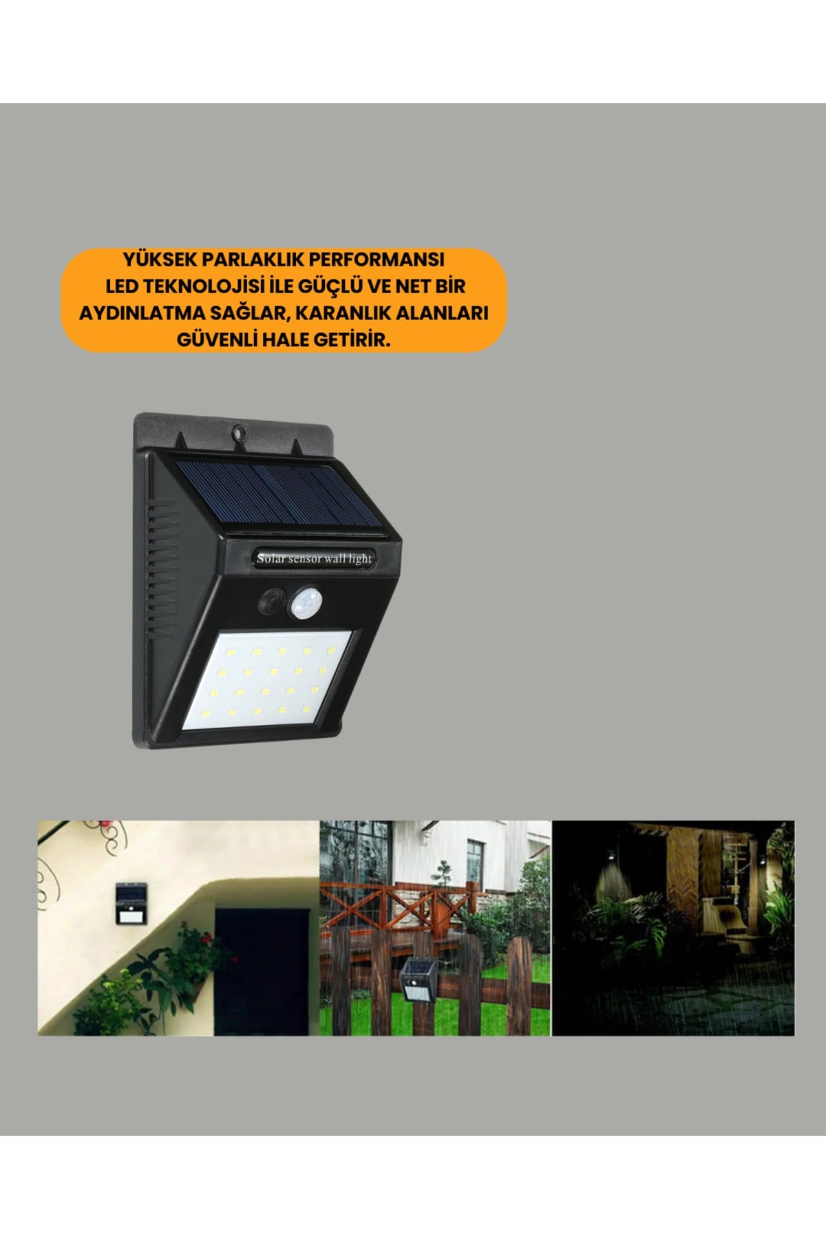 Montajlı Güneş Enerjili Duvar Tipi Aydınlatma – 8 Saat Çalışma Süresi