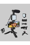Profesyonel Vlog Çekim Kiti LED Işıklı Tripod Mikrofonlu Telefon Seti