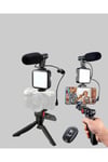 Profesyonel Vlog Çekim Kiti LED Işıklı Tripod Mikrofonlu Telefon Seti