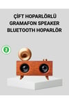 Retro Gramafon Bluetooth Hoparlör Çift Stereo Sesli FM Radyo Destekli