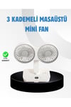 Sessiz Çalışan USB Şarjlı Çift Kafalı Masaüstü Fan – Ev ve Ofis İçin